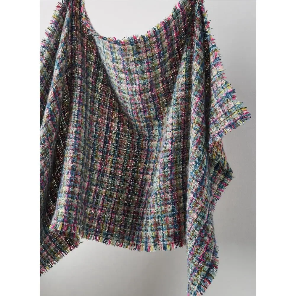 Anthropologie Nolan Tweed Colorful Scarf Wrap Shawl Fringe‎ Bohemian Cabin Cozy